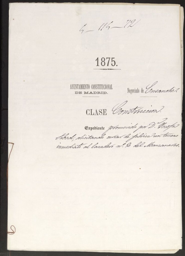 Miniatura de Dª Josefa Abad, solicitando cerrar de fábrica un terreno inmediato al lavadero nº 2 del Manzanares.
