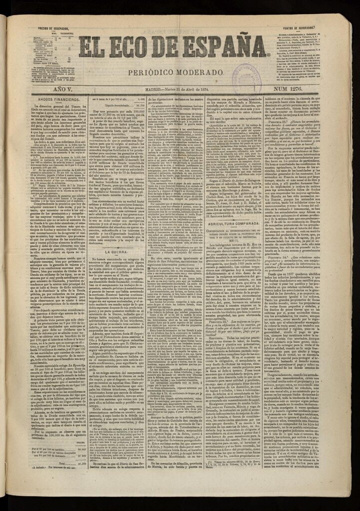 Miniatura de El Eco de España del 21 de abril de 1874