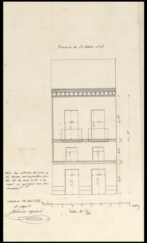 Miniatura de Construcción en un trozo de solar contiguo a la casa de la Travesía de San Mateo nº 6, propio aquel y esta de Julián Benito Chavarri.