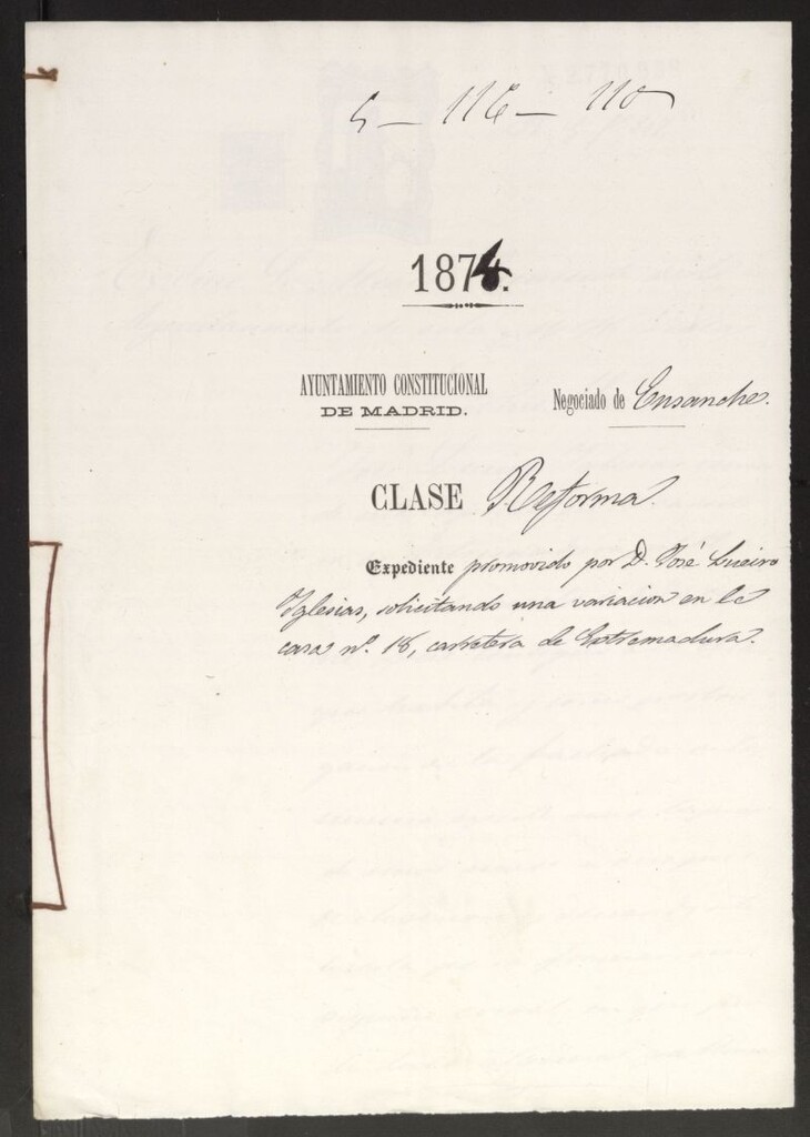Miniatura de D. José Lueiro Iglesias, solicitando una variación en la casa nº 18, carretera de Extremadura.