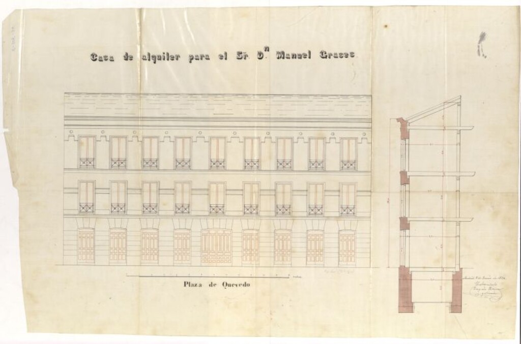 Miniatura de D. Manuel Grases, solicitando edificar dos casas en un terreno de la Glorieta de Quevedo y calle Real de Francia.