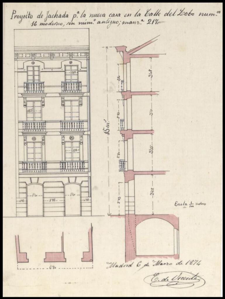Miniatura de D. Pedro del Río, en solicitud de licencia para construir de nueva planta la casa nº 16 de la calle del Lobo.