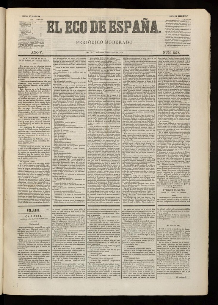 Miniatura de El Eco de España del 23 de abril de 1874