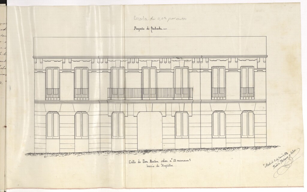 Miniatura de D. Antonio Benito y del Río, para construir de nueva planta en el solar nº 13 de la manzana 9 del Barrio de Argüelles, calle de D. Martín.