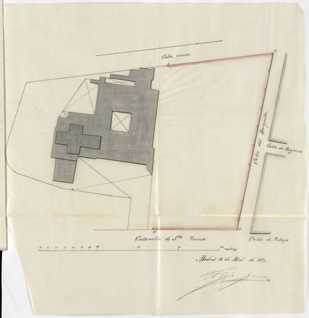 Miniatura de D. Pedro Neira, en solicitud de licencia para cercar con fábrica un solar en los terrenos de los Teresianas.