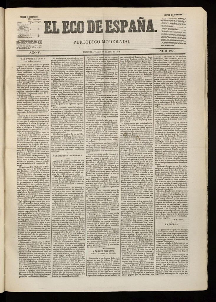 Miniatura de El Eco de España del 24 de abril de 1874