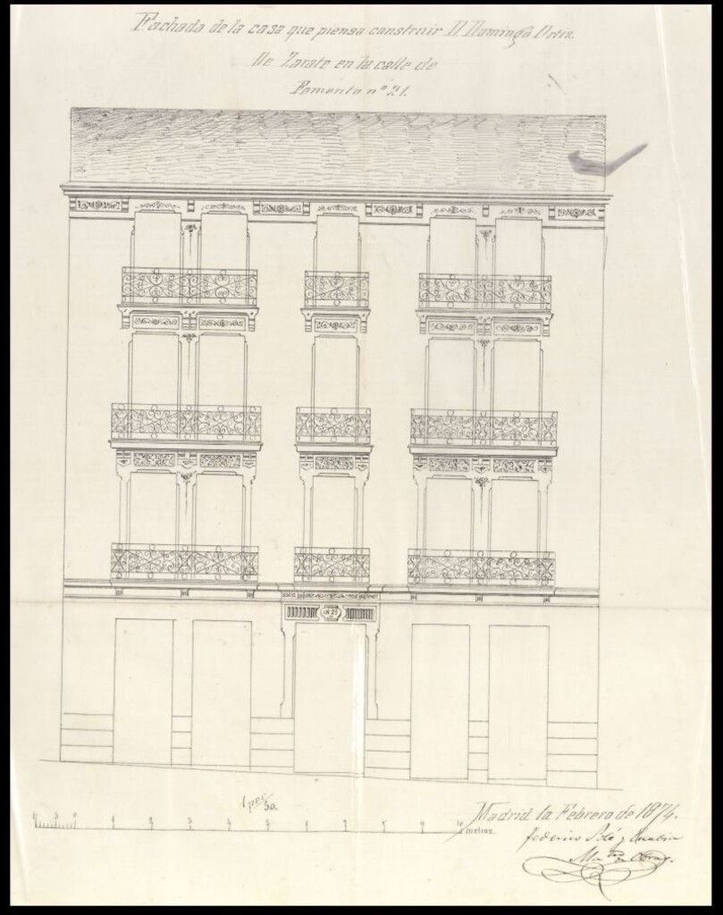 Miniatura de D. Domingo Ortiz de Zárate, en solicitud de licencia para construir de nueva planta una casa en la calle de Fomento nº 21.