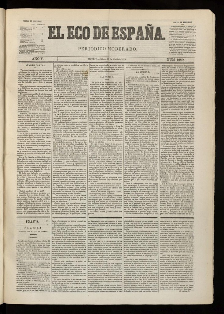 Miniatura de El Eco de España del 25 de abril de 1874