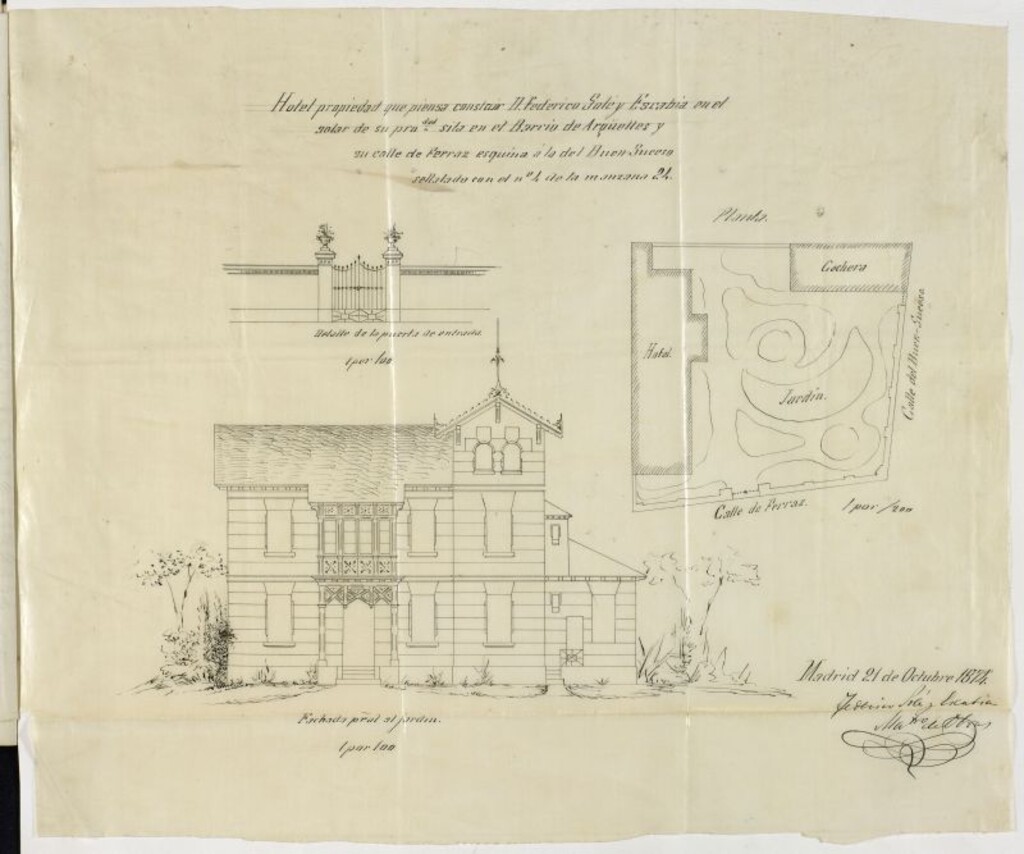 Miniatura de D. Federico Solé y Escabia, para construir de nueva planta en solar nº 4 de la manzana 24 del Barrio de Argüelles, calle de Ferraz con vuelta a la del Buen Suceso.
