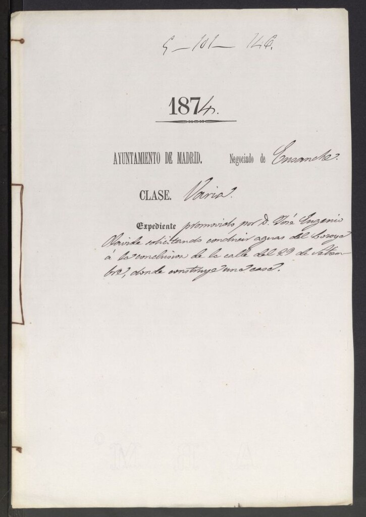 Miniatura de D. José Eugenio Olavide, solicitando conducir aguas del Lozoya a la conclusión de la calle del 29 setiembre, donde construye una casa.