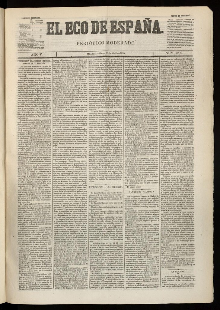 Miniatura de El Eco de España del 28 de abril de 1874
