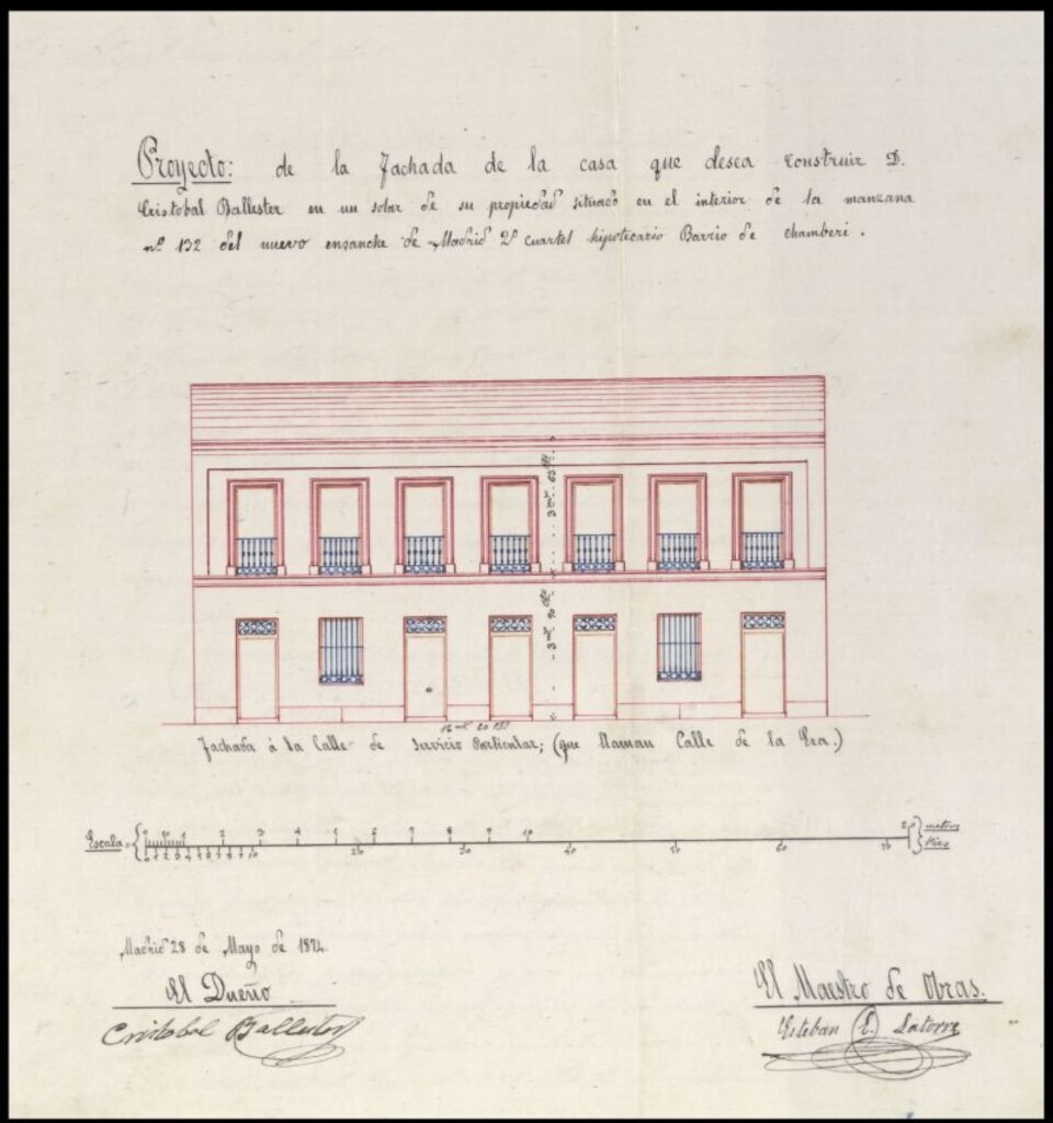 Miniatura de D. Cristóbal Ballester, solicitando levantar una casa en el interior de la manzana 132.