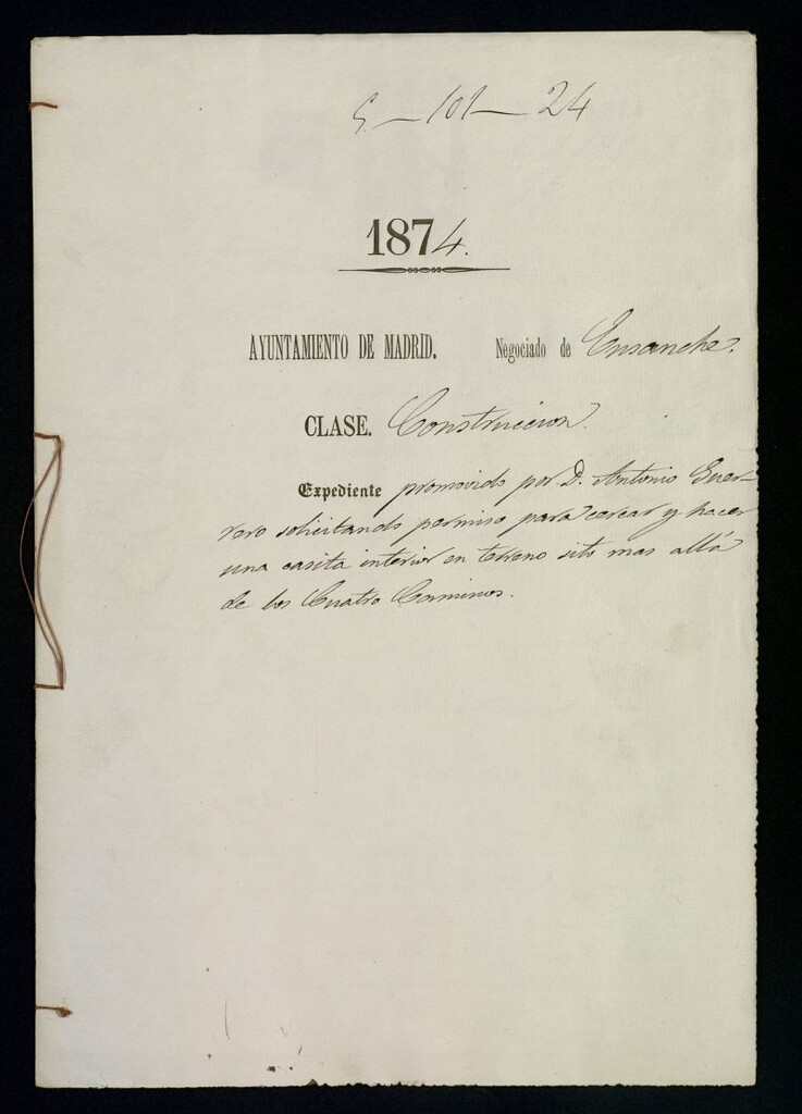 Miniatura de D. Antonio Guerrero, solicitando permiso para cercar y hacer una casita interior en terreno sito más alla de los Cuatro Caminos.