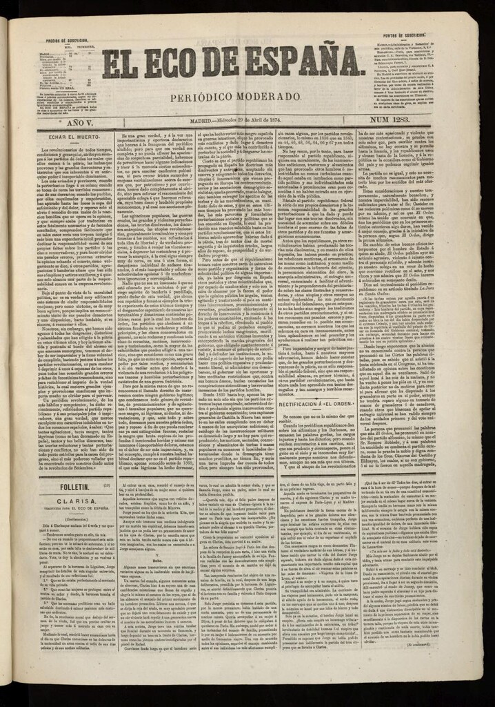 Miniatura de El Eco de España del 29 de abril de 1874