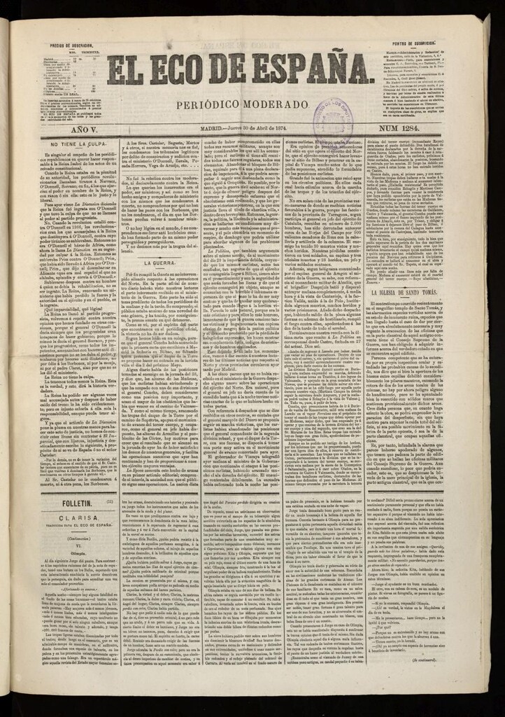 Miniatura de El Eco de España del 30 de abril de 1874