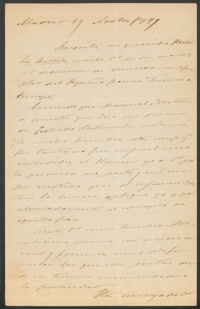 Miniatura de [Carta], 1879 Noviembre 19, Madrid, a Rosario de Acuña de la Iglesia