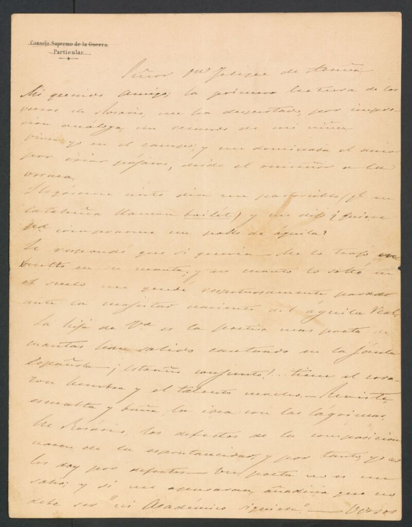 Miniatura de [Carta], 1874 Julio 4, Madrid, a Felipe de Acuña