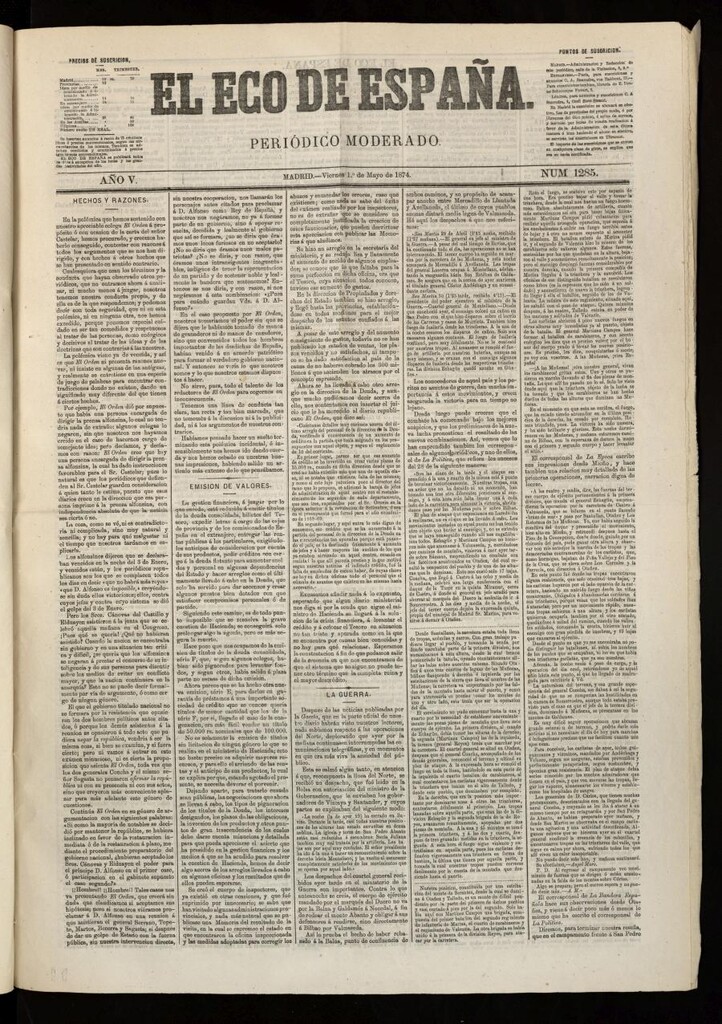 Miniatura de El Eco de España del 1 de mayo de 1874
