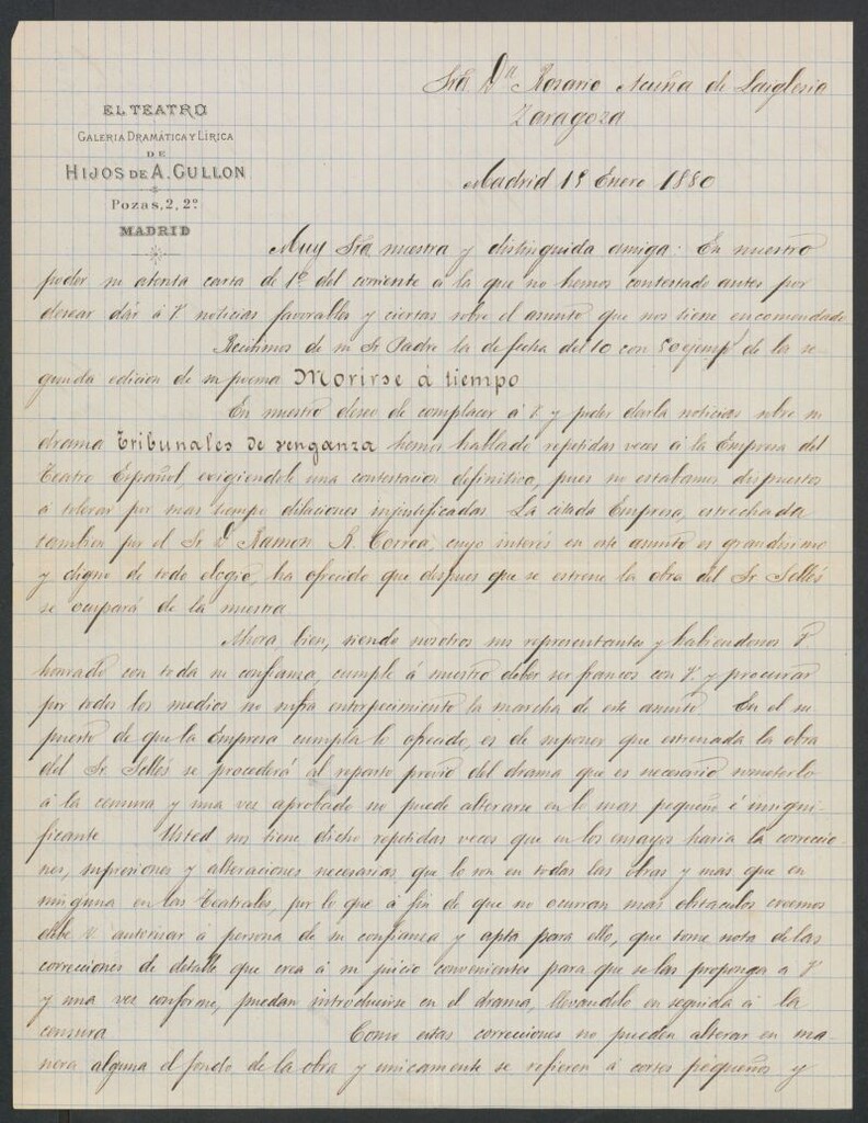 Miniatura de [Carta], 1880 Enero 15, Madrid, a Rosario de Acuña de Laiglesia