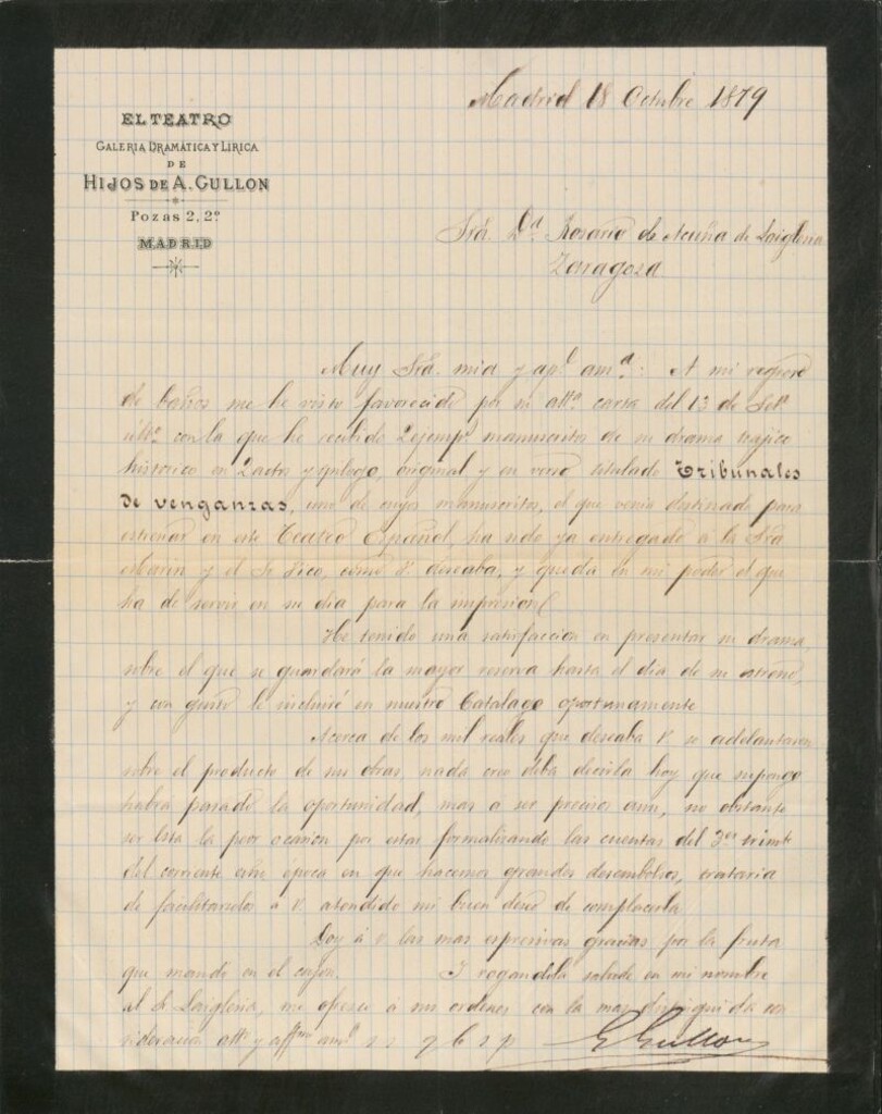 Miniatura de [Carta], 1879 Octubre 18, Madrid, a Rosario de Acuña de Laiglesia