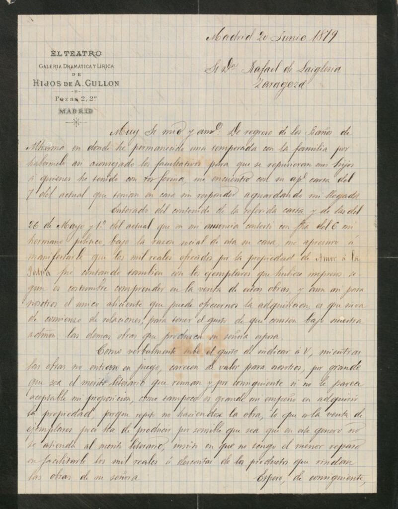 Miniatura de [Carta], 1879 Junio 20, Madrid, a Rafael de Laiglesia