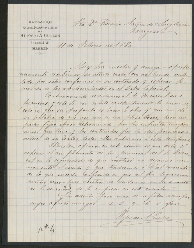 Miniatura de [Carta], 1880 [i.e. 1881] Febrero 11, Madrid, a Rosario de Acuña de Laiglesia