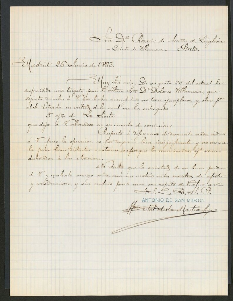 Miniatura de [Carta], 1883 Junio, Madrid a Rosario Acuña de Laiglesia