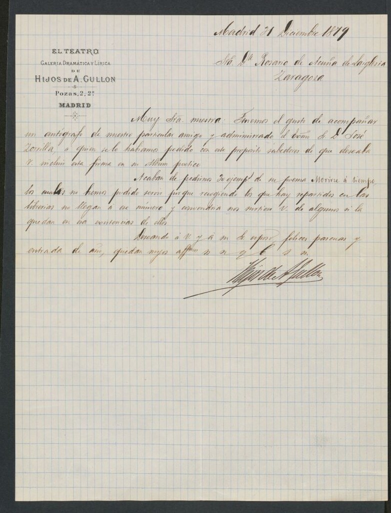 Miniatura de [Carta], 1879, Diciembre 31, Madrid, a Rosario de Acuña de Laiglesia