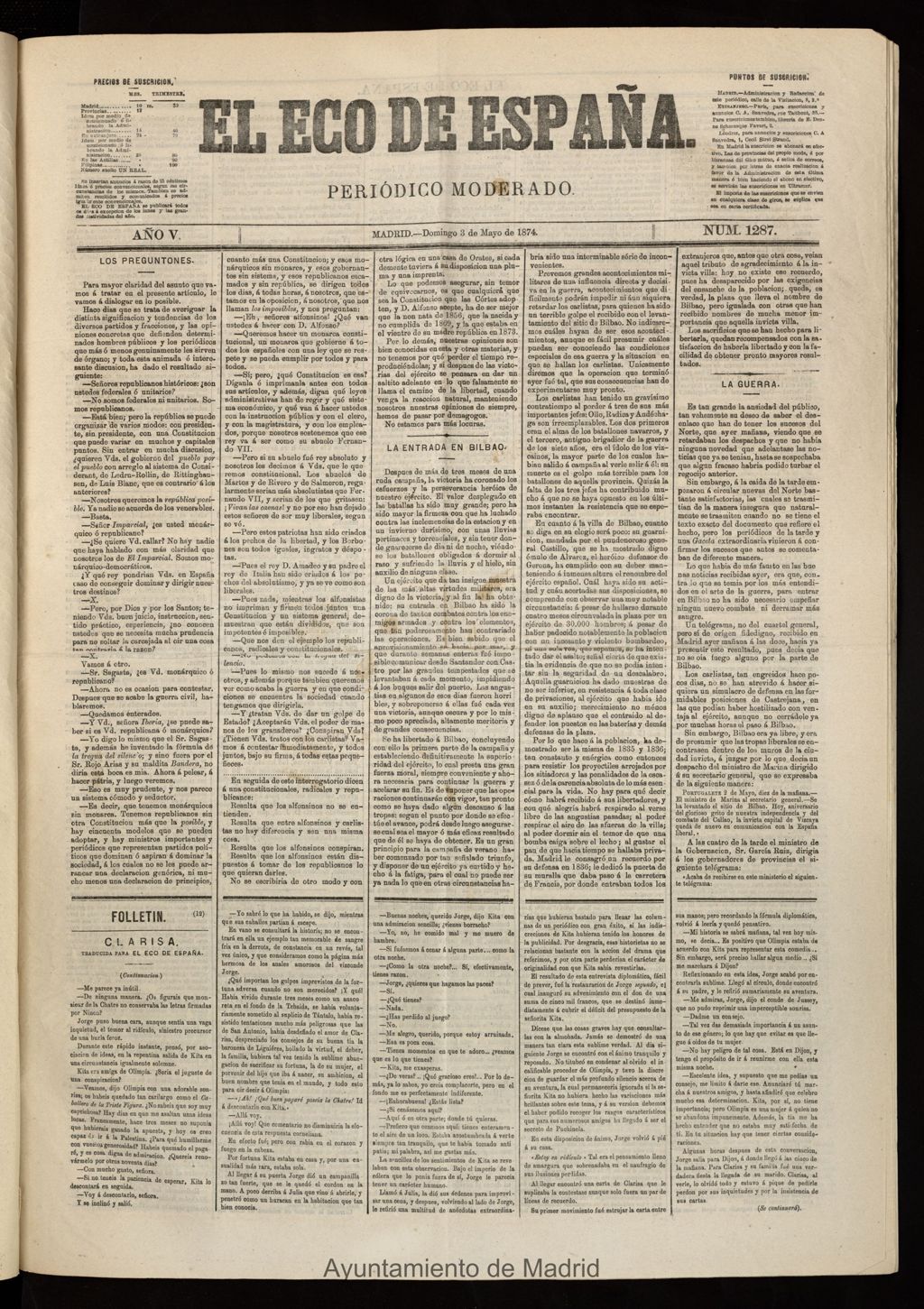 Miniatura de El Eco de España del 3 de mayo de 1874
