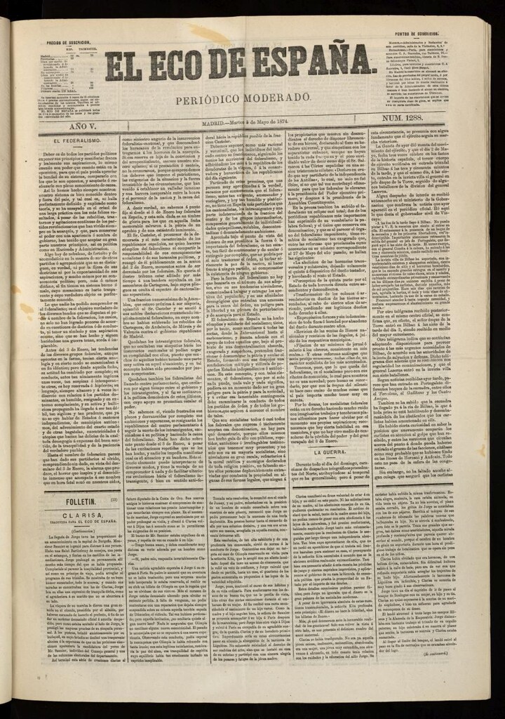 Miniatura de El Eco de España del 5 de mayo de 1874