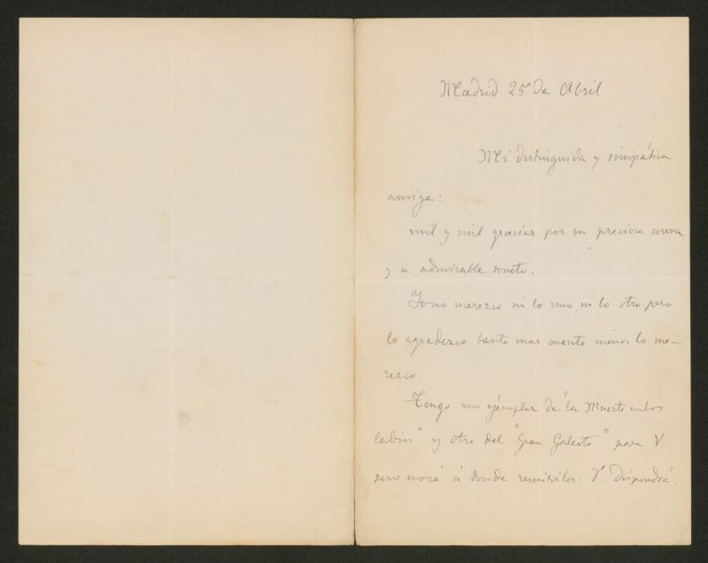 Miniatura de [Carta], [s.a.] Abril 25, Madrid a Rosario de Acuña