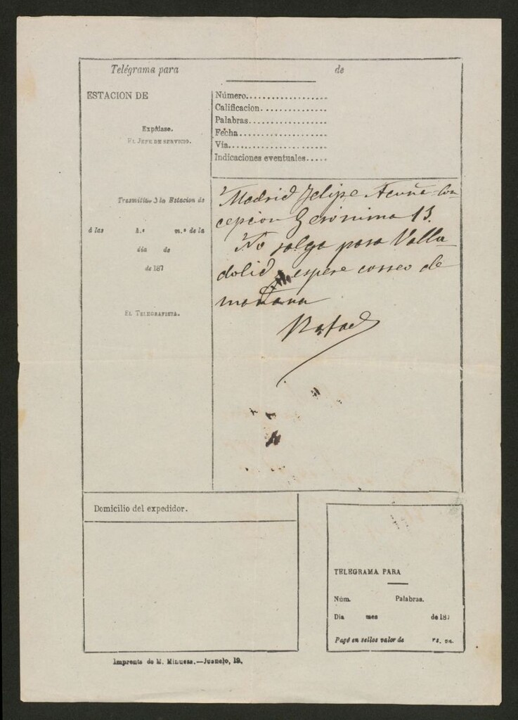 Miniatura de [Telegrama], [s.a.], [s.l.] a Felipe de Acuña