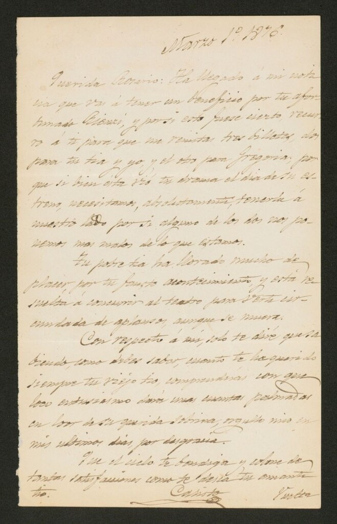 Miniatura de [Carta], 1876 marzo 1, [s.l.] a Rosario