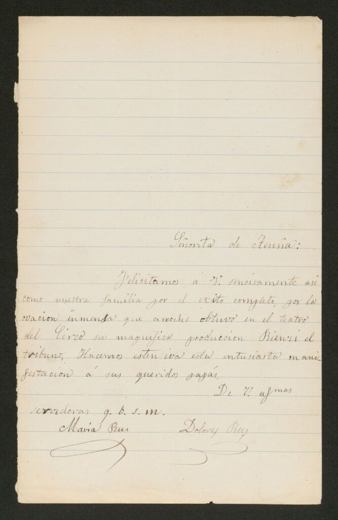 Miniatura de [Carta], [s.a., s.l.] a señorita de Acuña