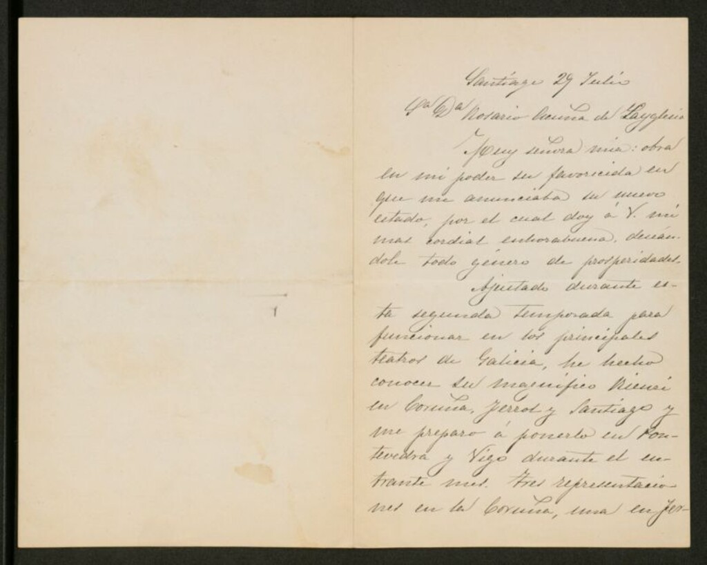 Miniatura de [Carta], [s.a.] Julio 29, Santiago, a Rosario de Acuña de Laiglesia