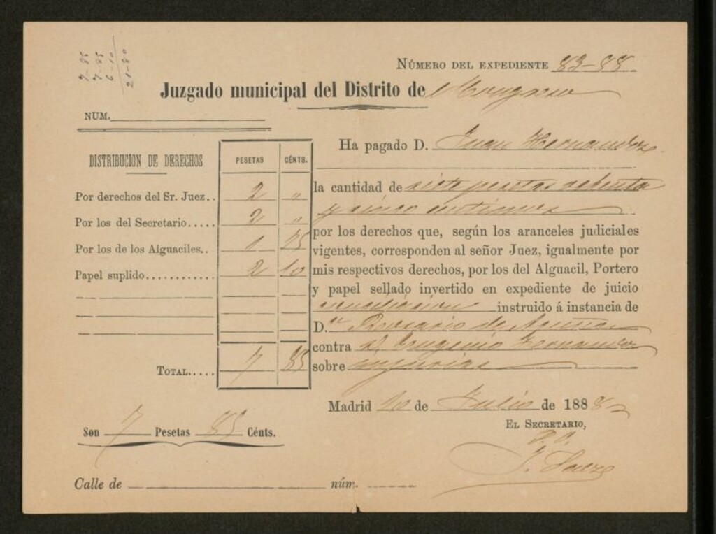 Miniatura de [Recibo del juzgado municipal sobre un juicio instruido a instancia de Rosario Acuña]