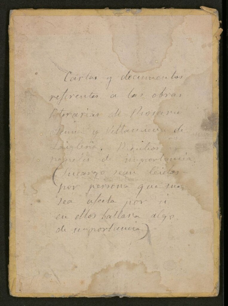Miniatura de Cartas y documentos referentes a las obras literarias de Rosario Acuña y Villanueva de Laiglesia. Recibos y papeles de importancia : (ruego sean leídos por persona que me sea afecta por si en ellas hallara algo de importancia)