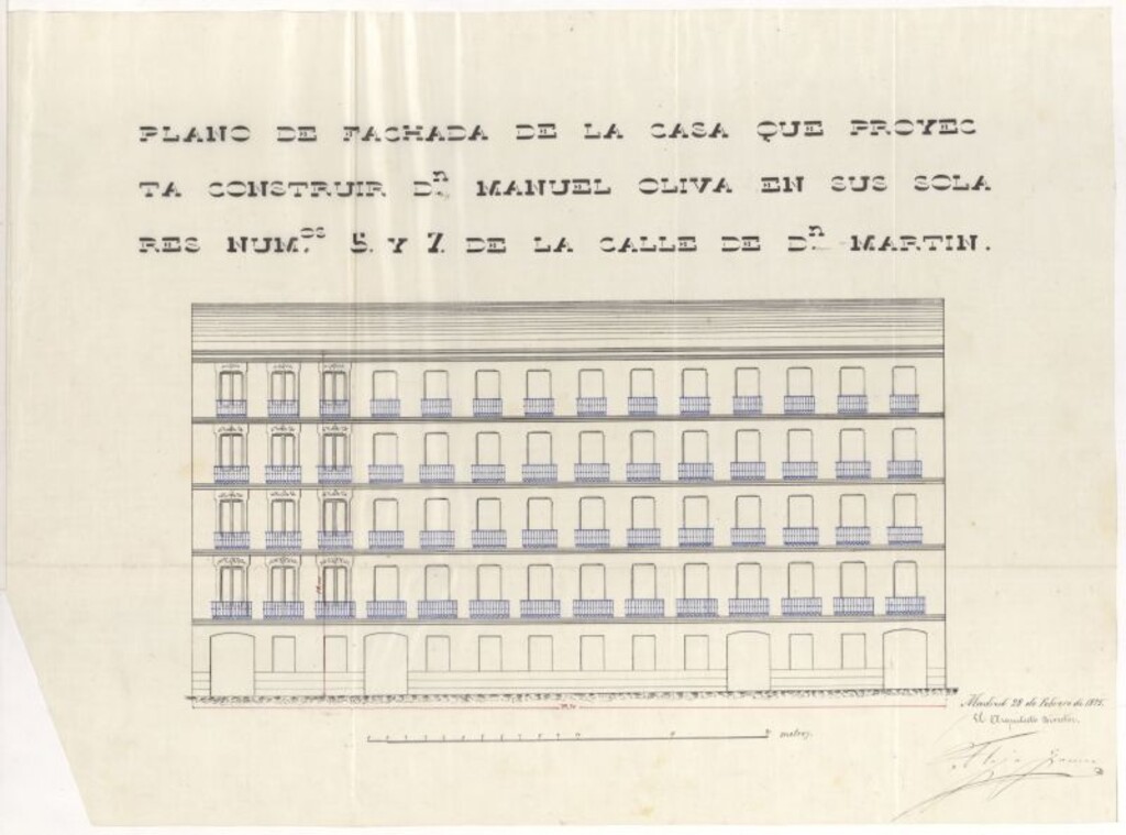 Miniatura de D. Manuel Olivas, para construir de nueva planta en los solares 5 y 7 de la calle de d. Martín del Barrio de Argüelles.