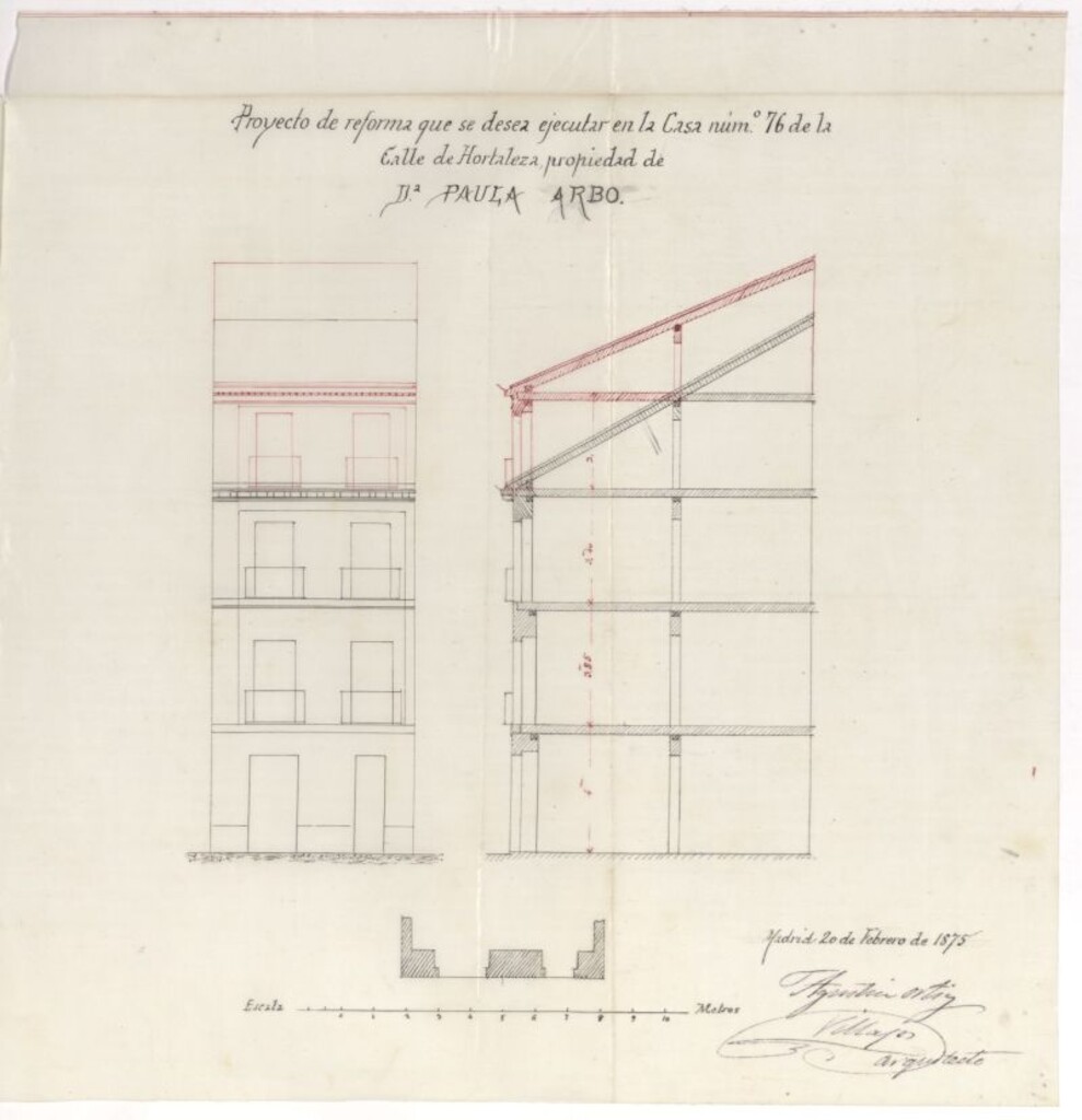 Miniatura de D. Felipe Camacho, en solicitud de licencia para elevar piso sobre la casa nº 76 de la calle de Hortaleza.