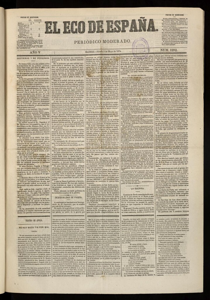 Miniatura de El Eco de España del 9 de mayo de 1874