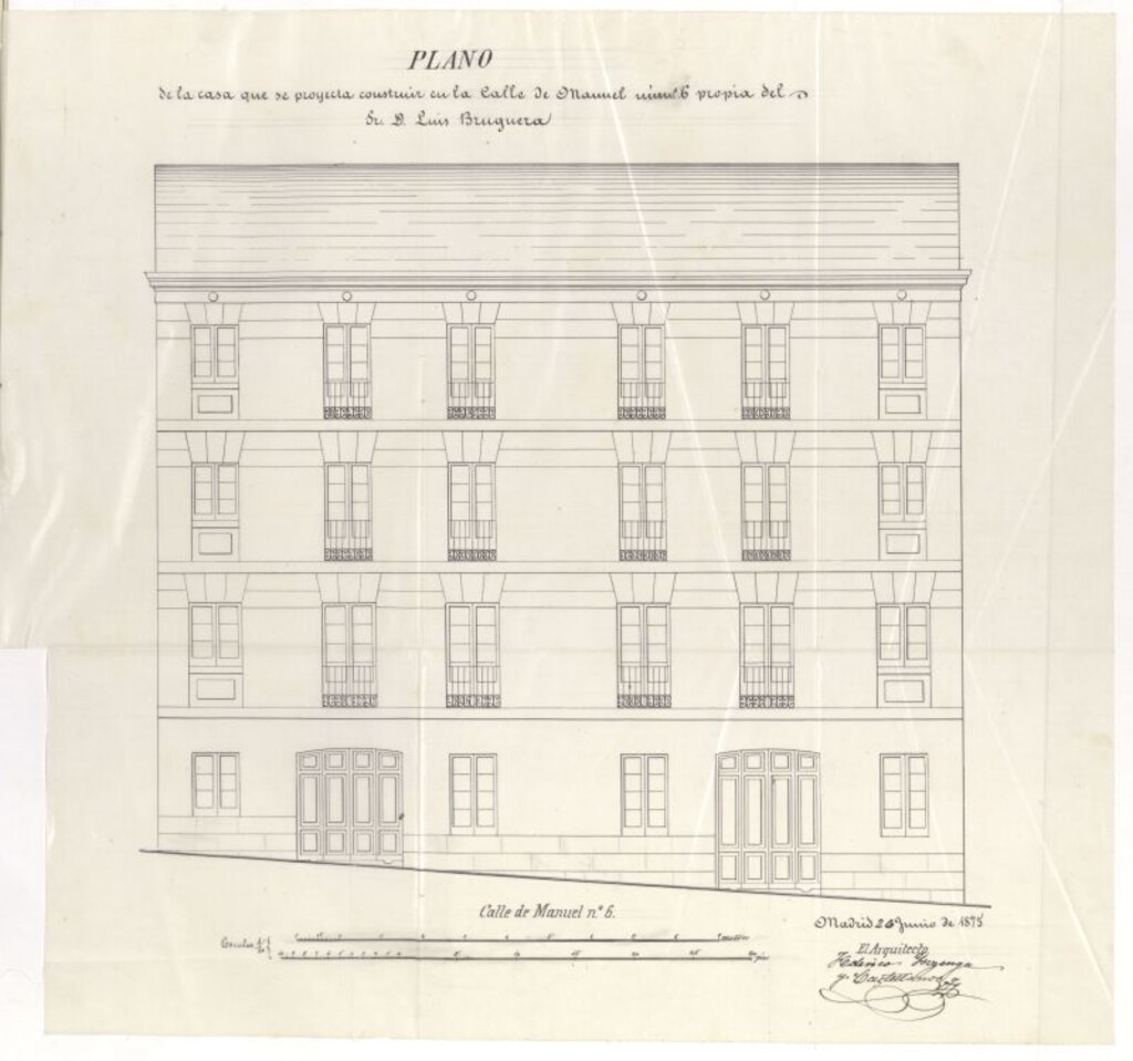 Miniatura de D. Luis Bruguera, en solicitud de licencia para construir de nueva planta la casa nº 6 de la calle de Manuel.