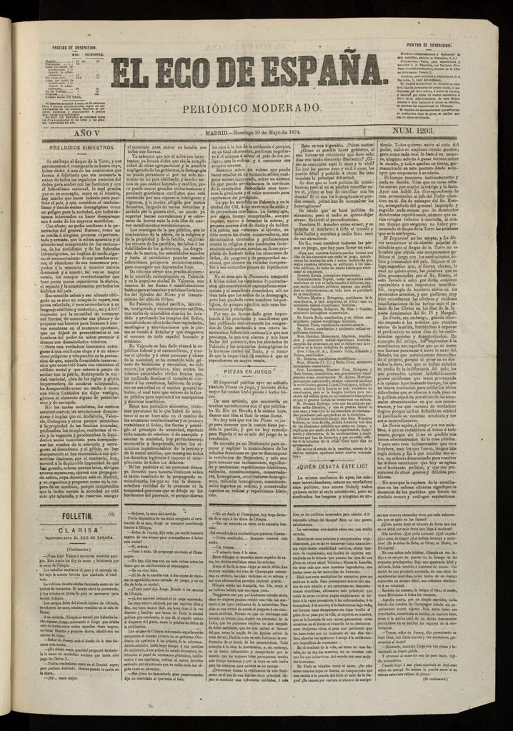 Miniatura de El Eco de España del 10 de mayo de 1874