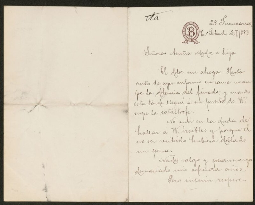Miniatura de [Carta],1883 Enero 27, Madrid a Rosario y Dolores