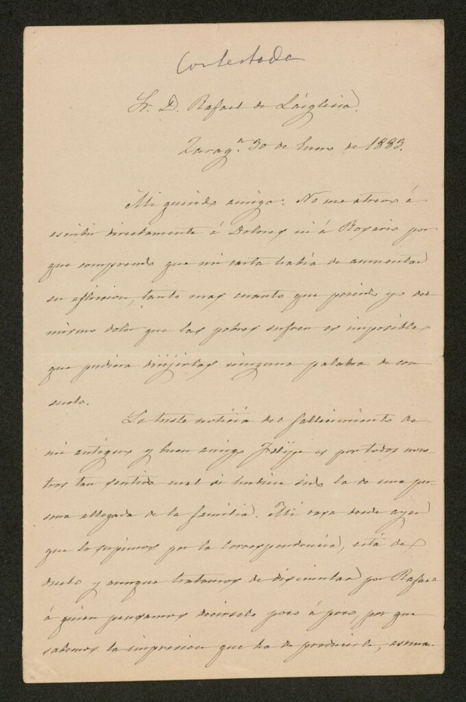 Miniatura de [Carta],1883 Enero 30, Zaragoza a Rafael Laiglesia