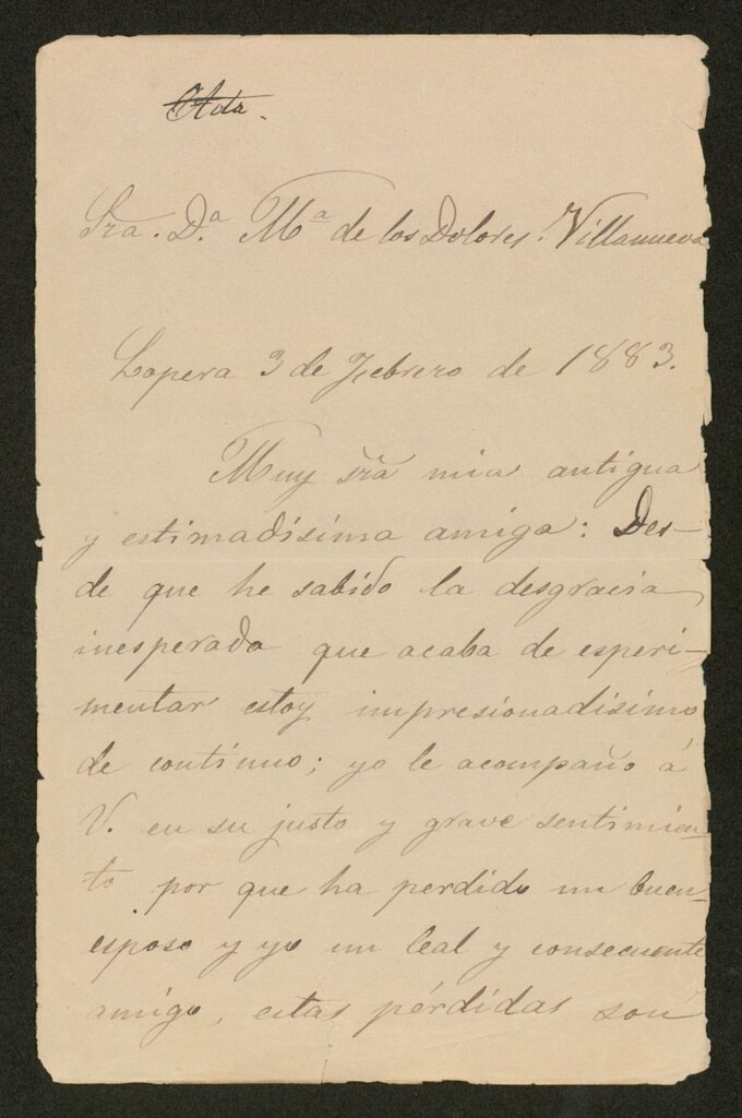 Miniatura de [Carta],1883 Febrero 3, Lopera a María de los Dolores Villanueva
