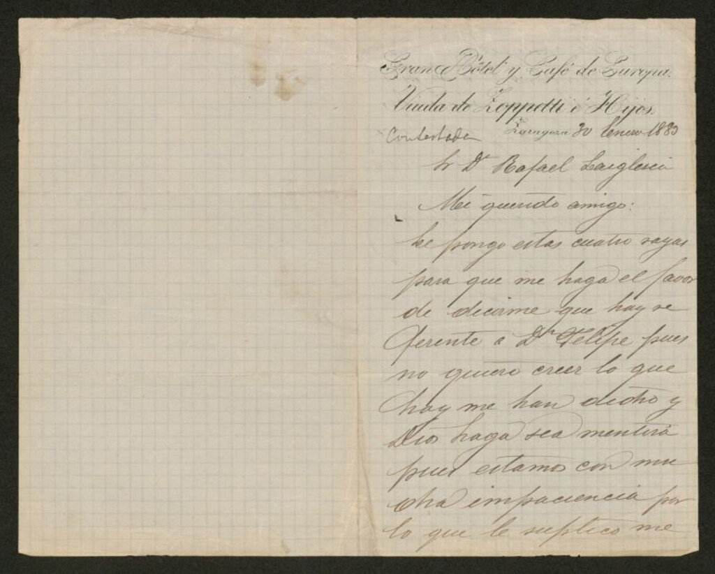 Miniatura de [Carta],1883 Enero 30, Zaragoza a Rafael Laiglesia