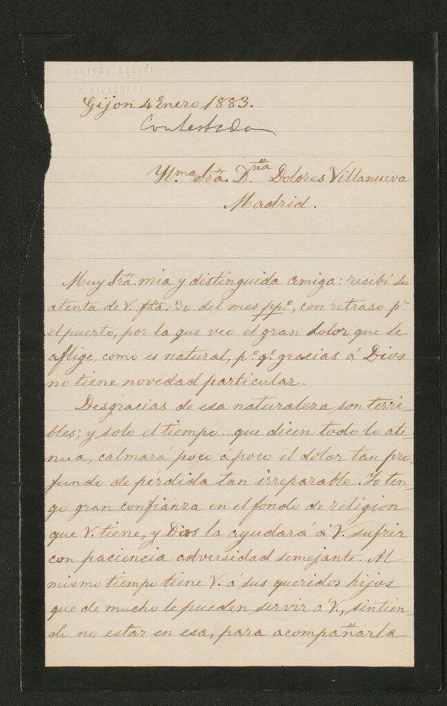 Miniatura de [Carta],1883 Enero 4, Gijón a Dolores Villanueva