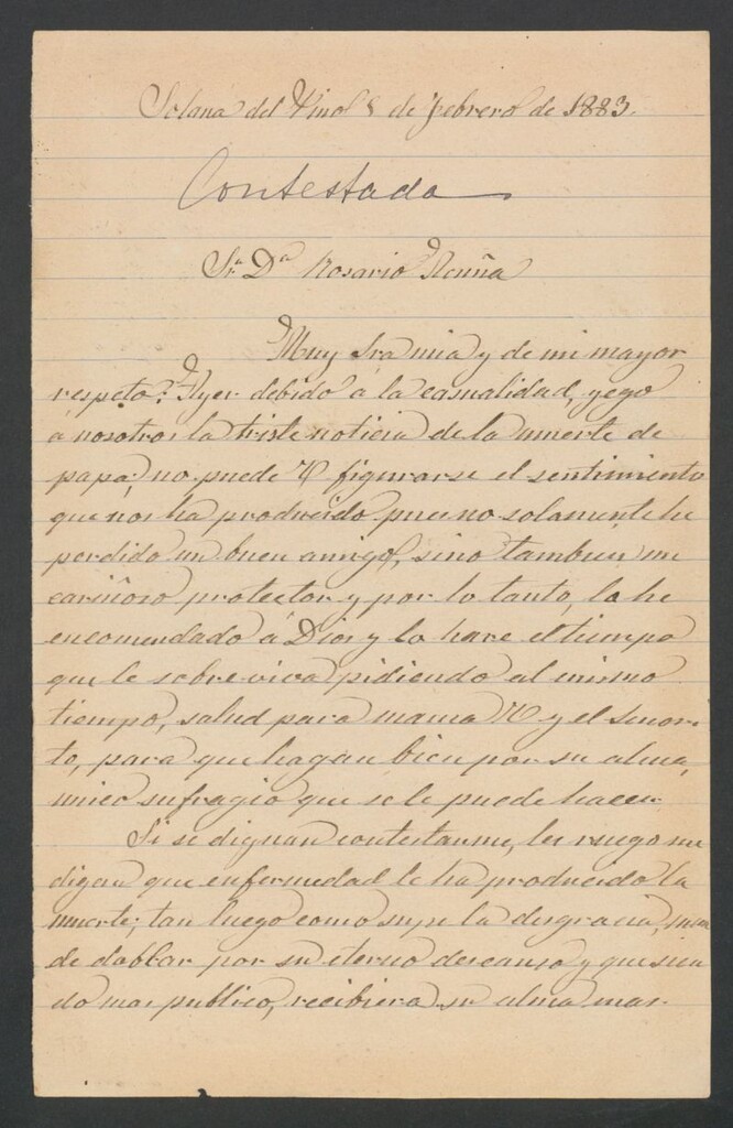 Miniatura de [Carta],1883 Febrero 5, Solana del Pino a Rosario Acuña