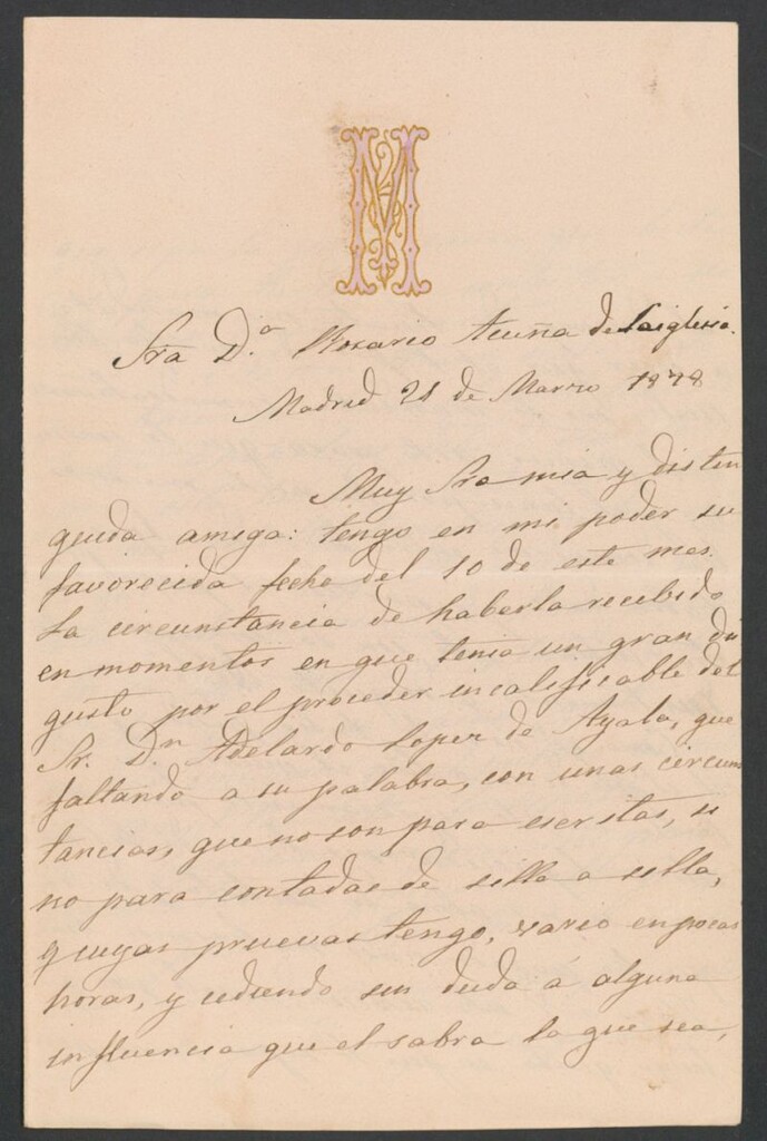 Miniatura de [Carta], 1878 Marzo 21, Madrid a Rosario de Acuña de Laiglesia