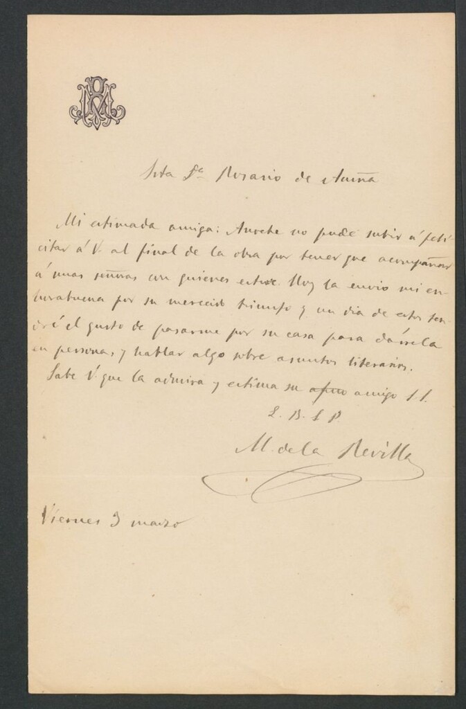 Miniatura de [Carta],[s.a.] Marzo viernes 3 [s.l.] a Rosario de Acuña